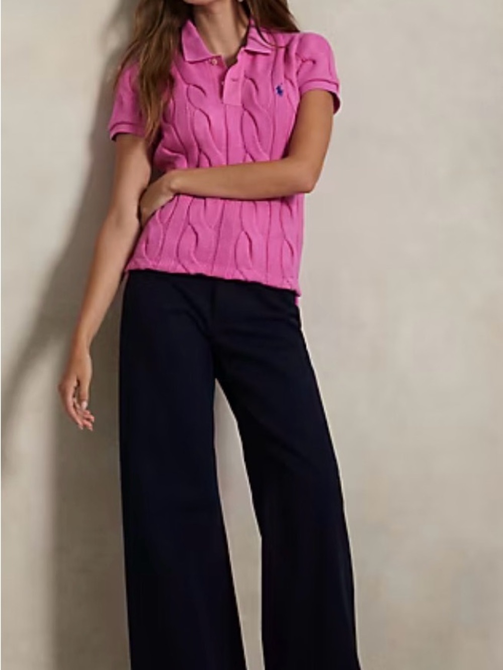 Polo by Ralph Lauren Pink Cable-Knit Polo Shirt